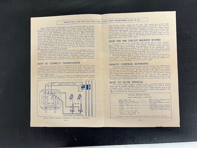 LIONEL Instructions for Operating Multi-Control Transformers & Built-in Whistle
