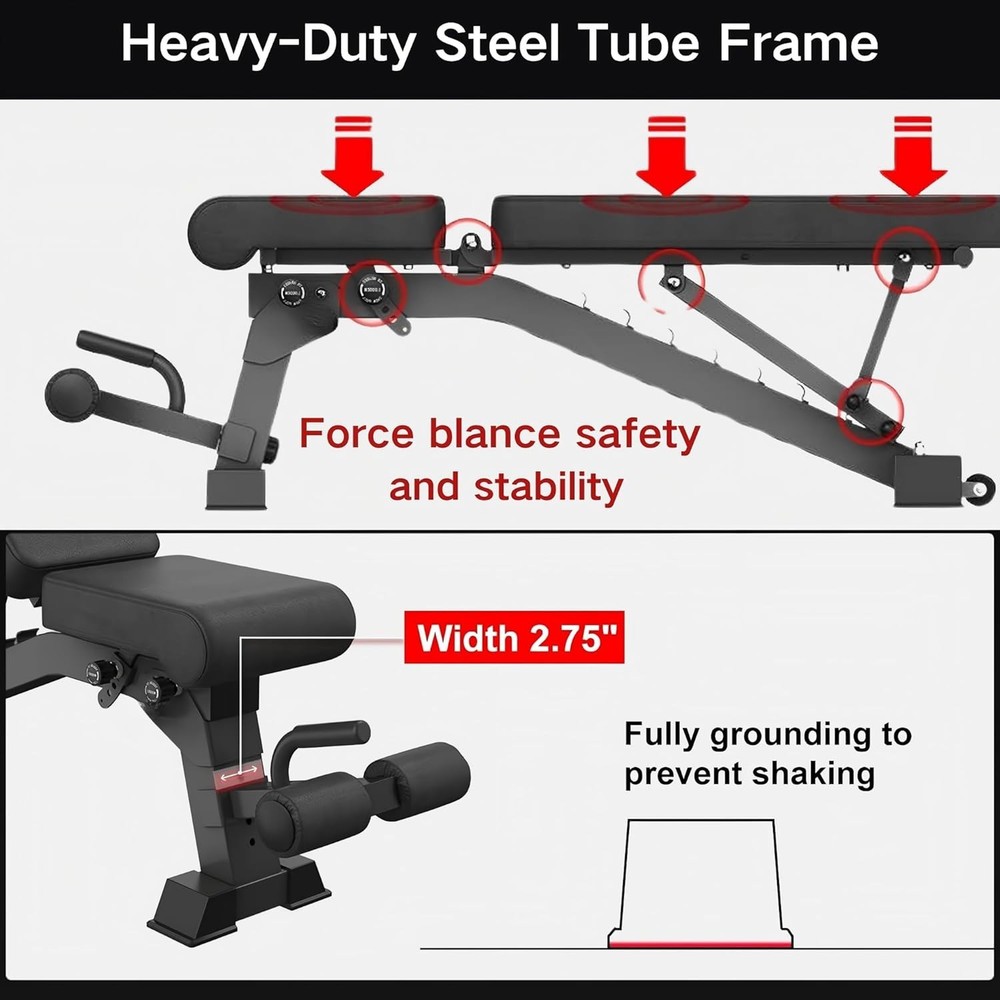 Heavy-Duty 1300 LB Folding Weight Bench with Dragon Flag Handle & Adjustability