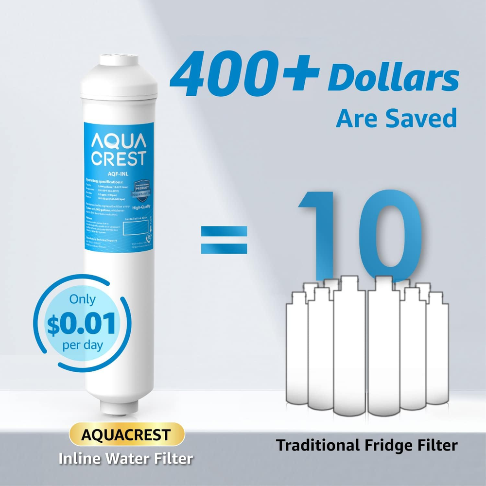 AQUA CREST 5 Years Capacity -Inline Water Filter for Refrigerator with 1/4-Inch