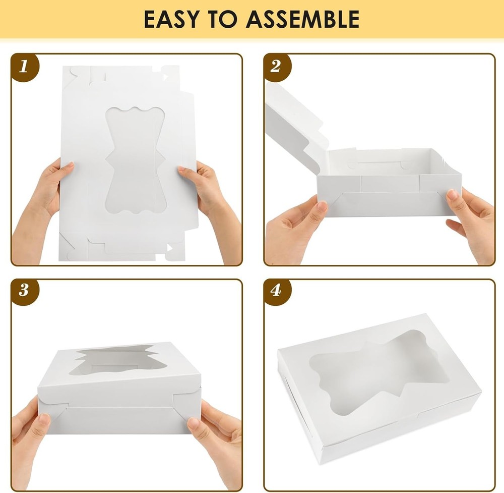 48pcs Bakery Boxes,12x8x2.5 Inches Cookie Boxes with 3 Style Window for Choco...