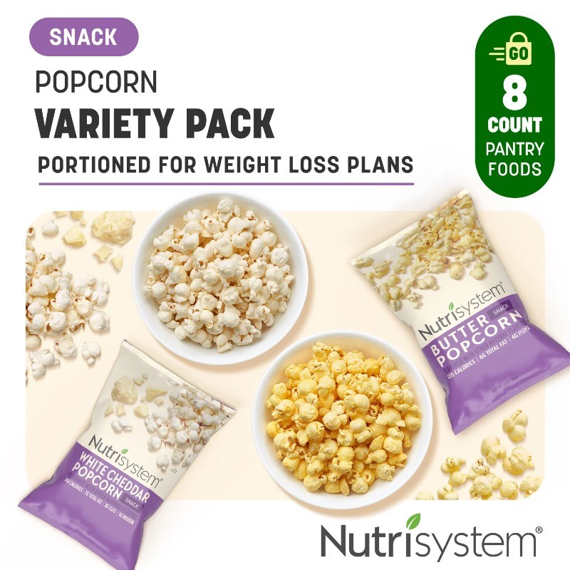 Nutrisystem Popcorn Variety Pack, White Cheddar and Butter, 8 Count