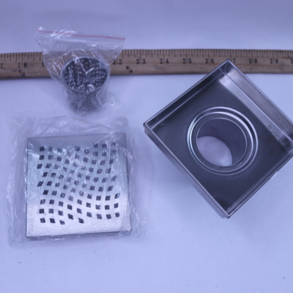 Square Shower Drain Stainless Steel 4" x 4" - Missing Nut