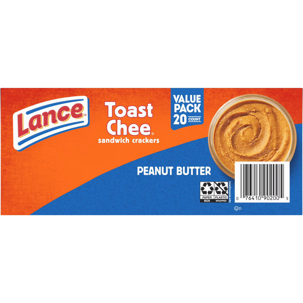 (3PACK)Lance Sandwich Crackers, ToastChee Peanut Butter, 20 Individually Wrapped
