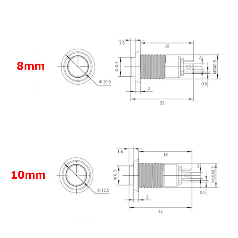 8mm 10mm Tall Head Metal Waterproof Push Button Switch Self Locking/Reset 3-220V