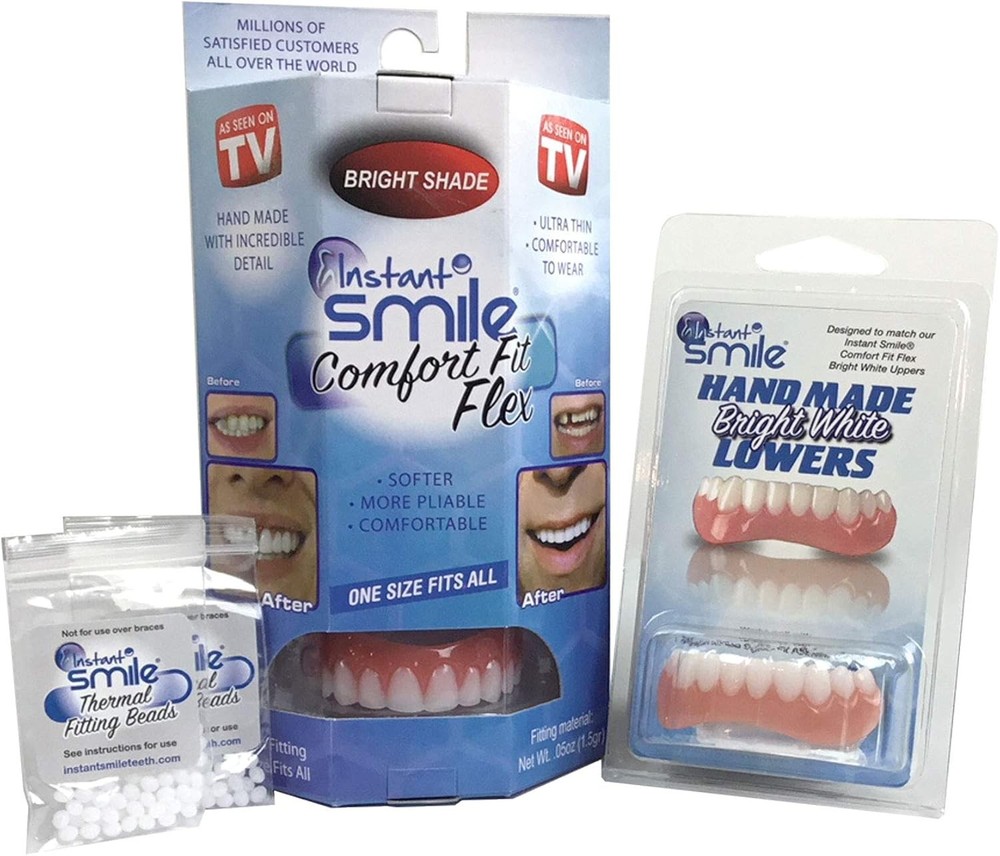 Instant Smile Comfort Fit Flex Teeth - Upper and Lower Matching Set, Bright...