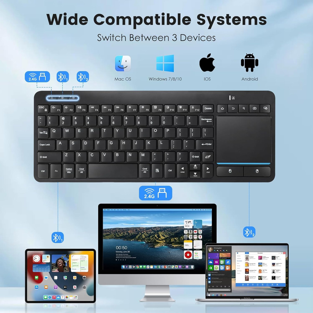 Multi-Device Wireless Bluetooth Keyboard with Touchpad-Wireless Keyboard with Mu