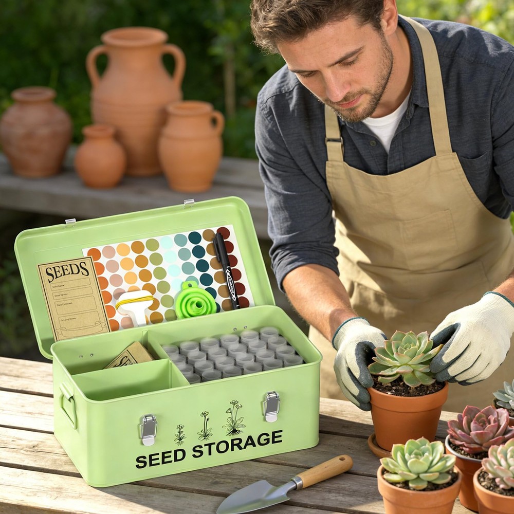 60 Slots Seed Organizer Seed Storage Seed Box 3 Compartments Seeds Organizer ...