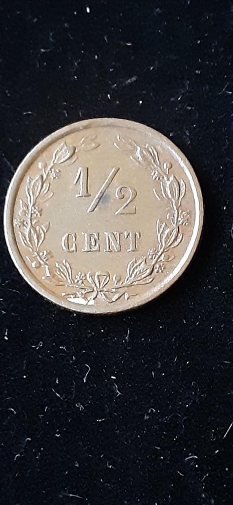 1884 NETHERLANDS HALF 1/2 CENT COIN extra fine