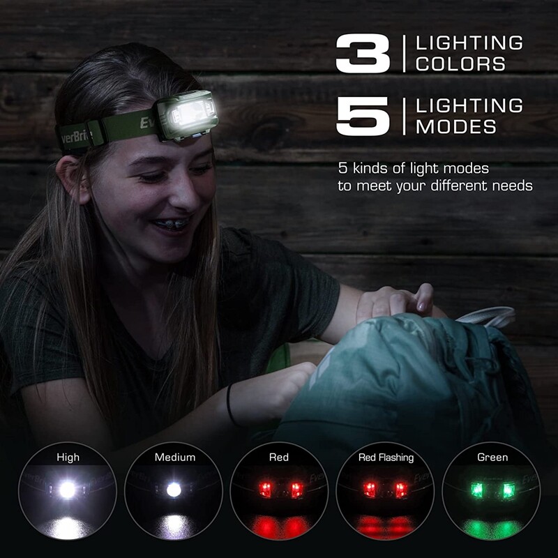 EverBrite 2-Pack LED Headlamp 5 Lighting Modes Adjustable with 6 AAA Batteries
