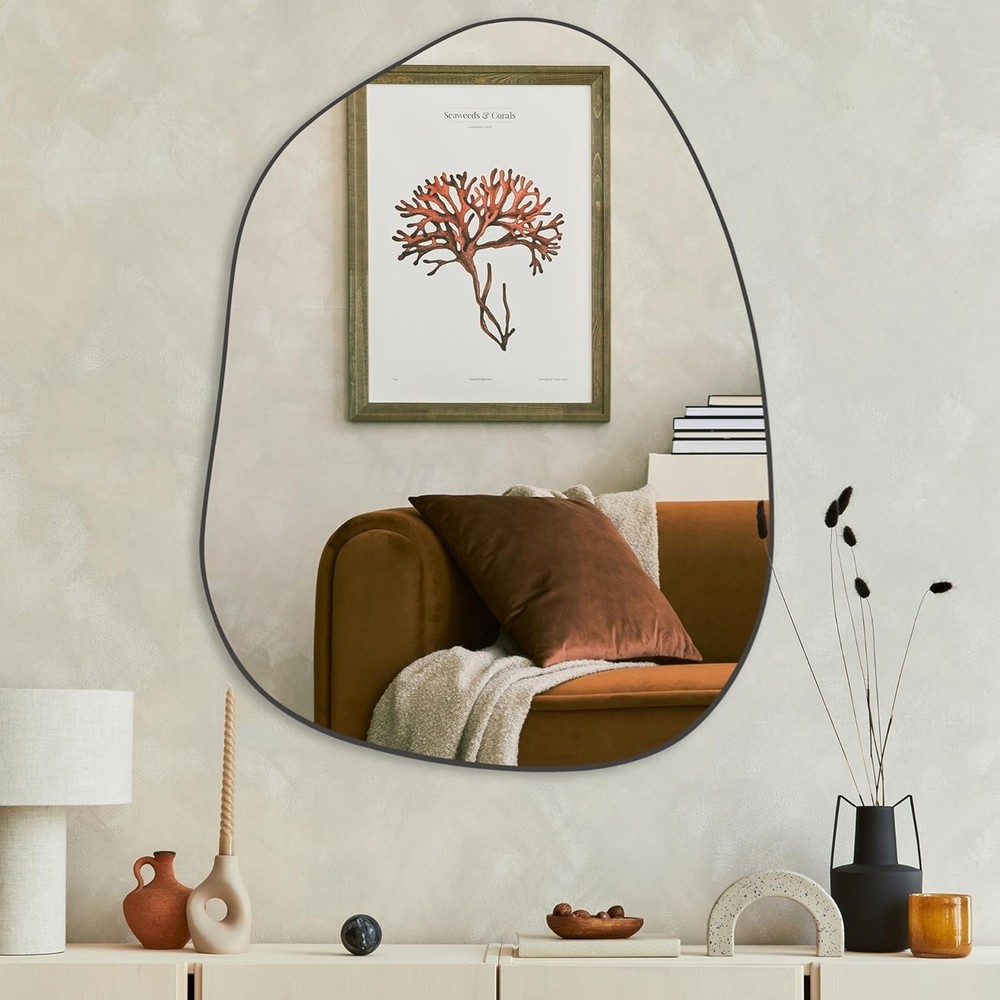 Irregular Wall Mirror Asymmetrical Mirror, 32''x24'' Black Mirror for Bathroom B