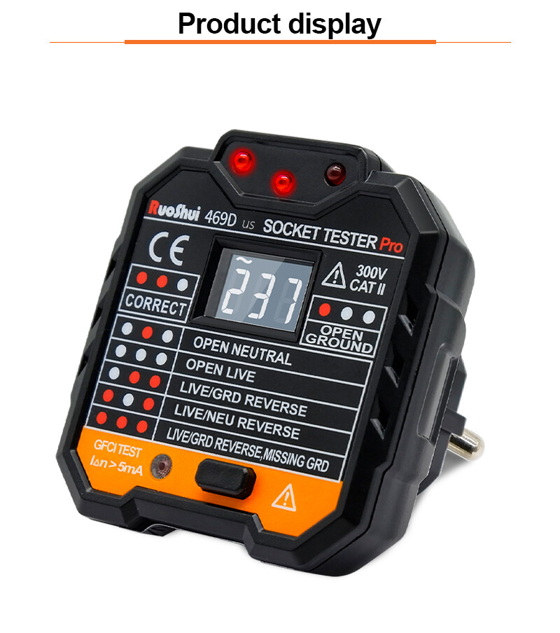 Socket Tester Electrical GFCI Receptacle Detector US Plug Tester LCD Display
