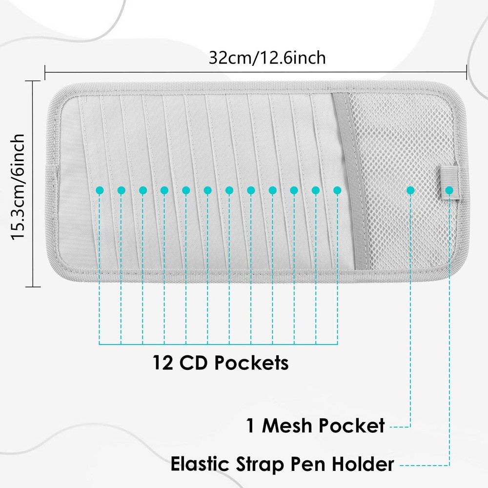12-Pocket Car CD Sun Visor Holders CD DVD Organizer Storage Sleeves
