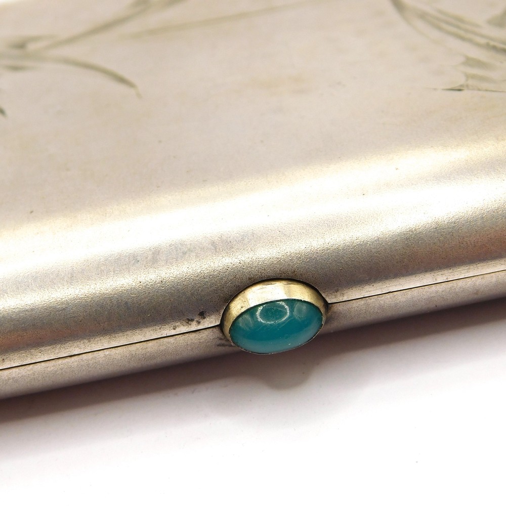 RUSSIAN IMPERIAL ARTS & CRAFTS SILVER & CHRYSOPRASE CIGARETTE CASE