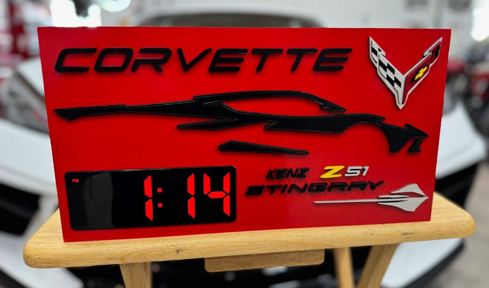 Customized Corvette C8 Clock: Laser-Cut, 3D For Garage, Man Cave, or Office