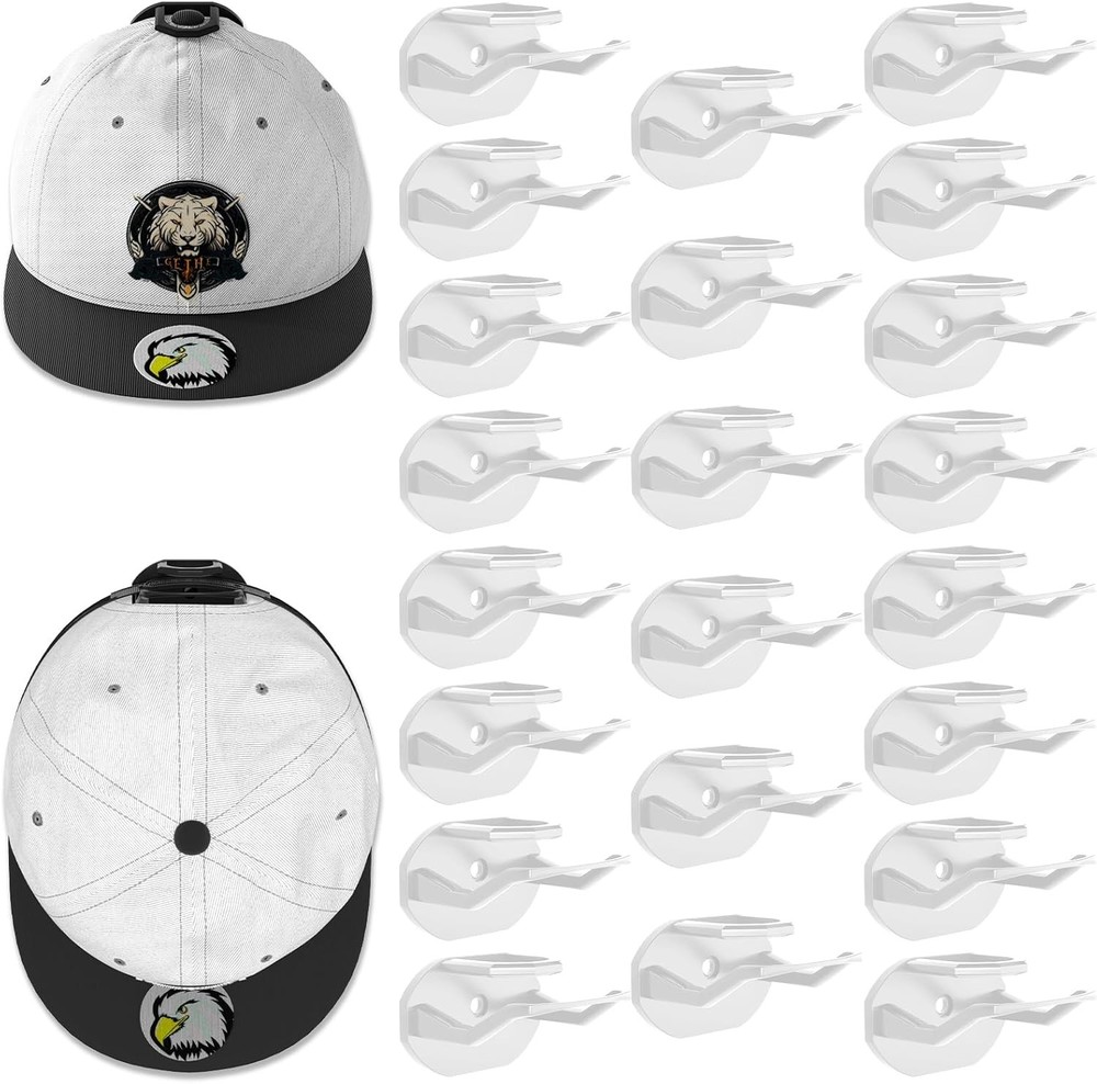 22 Pack Adhesive Hat Hooks for Wall, Super Strong Rack Baseball White
