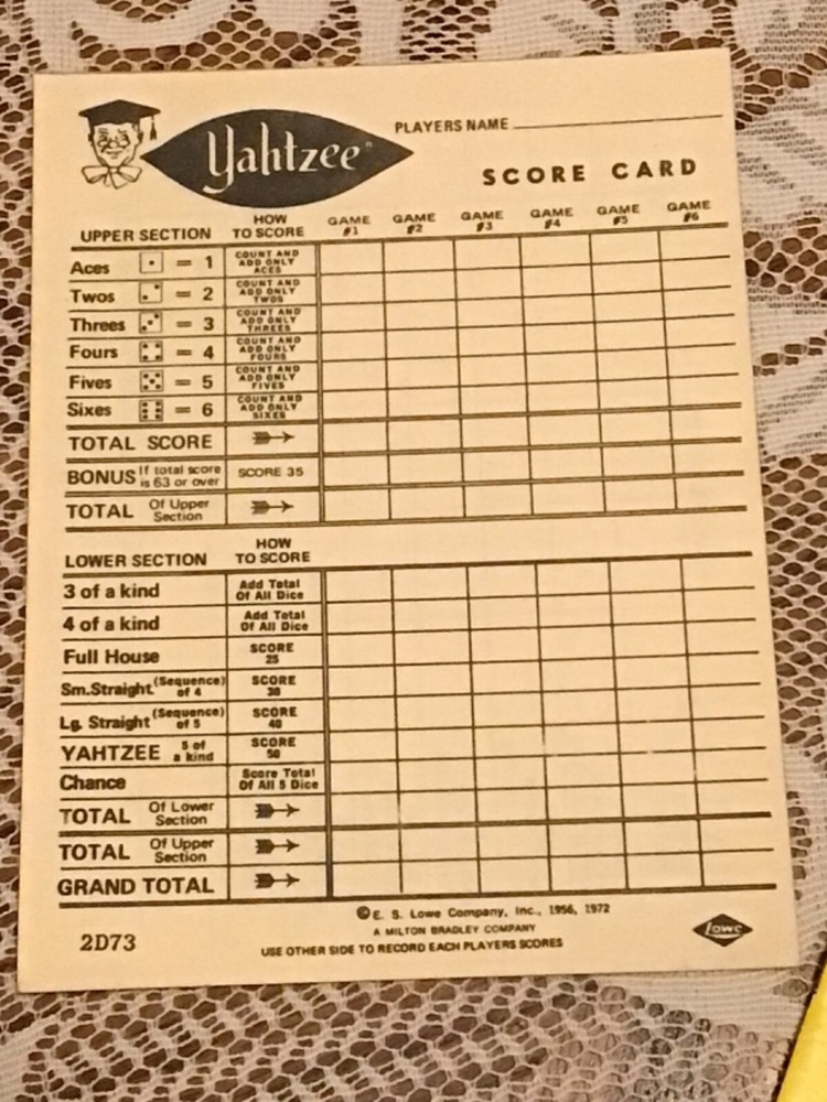 Vintage Yahtzee Replacement Pieces~By Lowe~1972