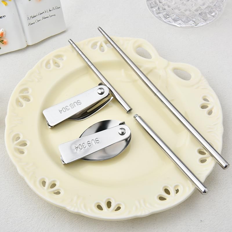 Camping Utensil Set with Case Folding Tableware Cutlery Foldable Spoon Fork C...