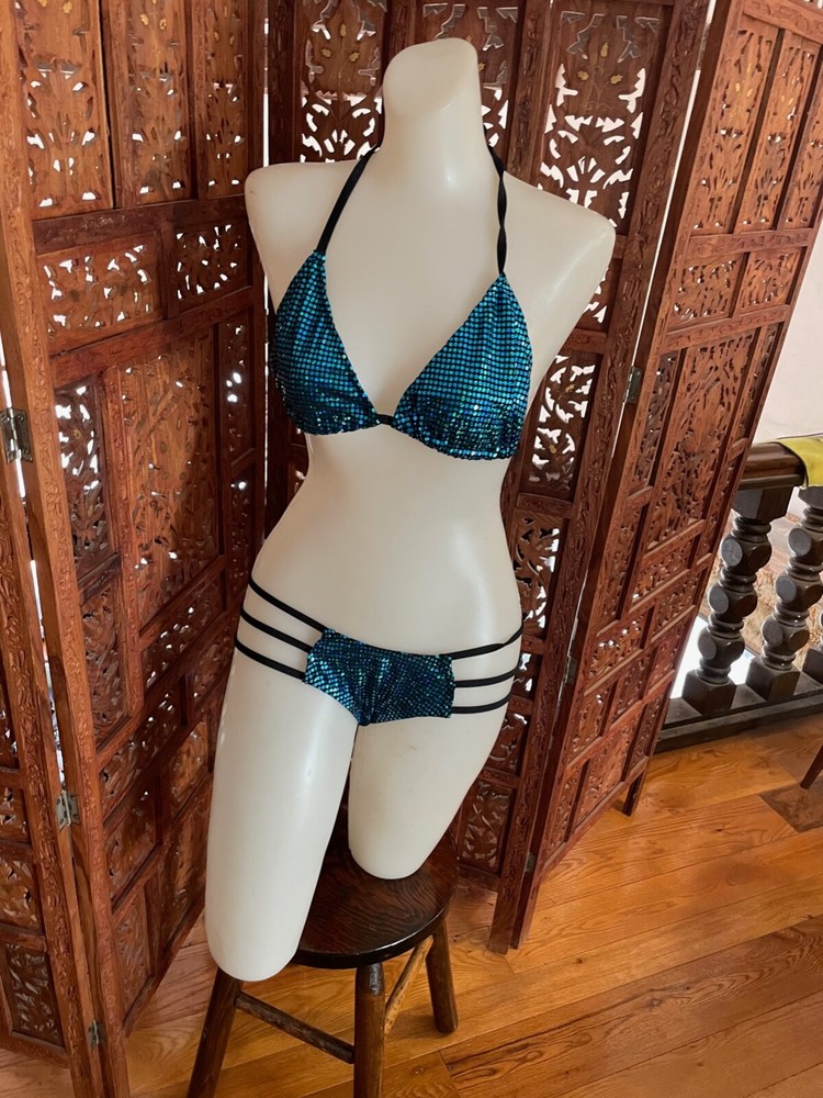 TURQUOISE HOLOGRAM STRAPPY BOOTIE SET STRIPPER WARE