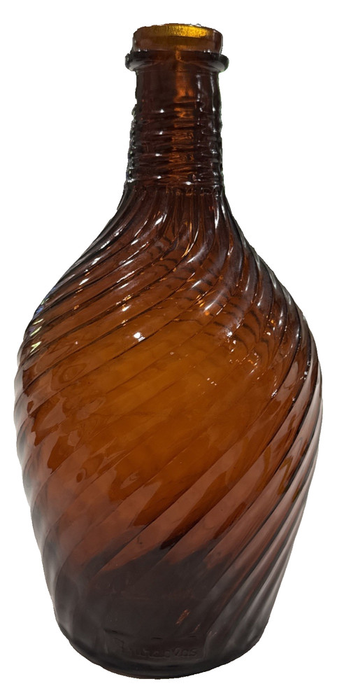 Vintage Large Duraglass Amber Bottle Swirl Pattern Rustic Primitive Decor