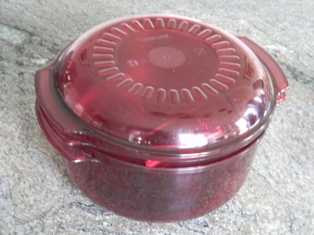 Vintage 4 Piece Tupperware 3 QT Stackable Cooker Microwave Steamer Cranberry