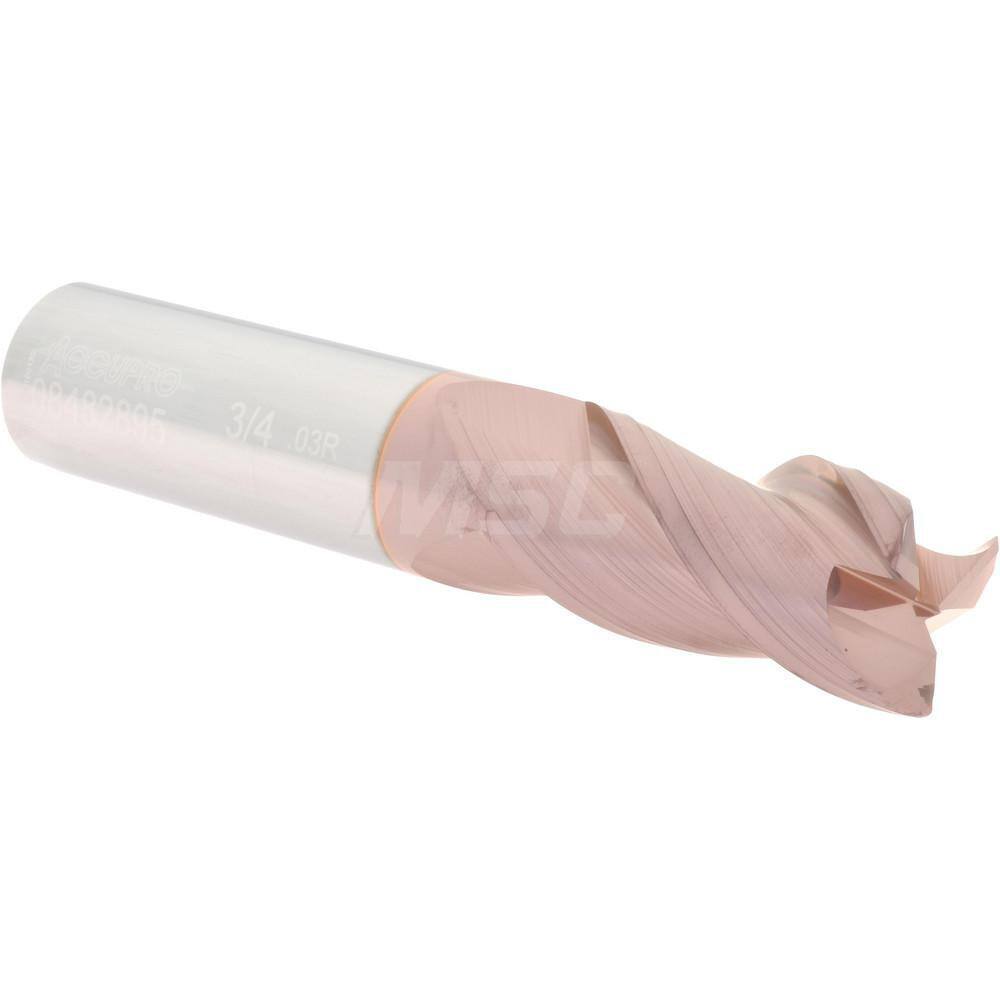 Accupro 3/4" Diam 3 Flute Single End Solid Carbide 0.03" Corner Radius End Mi...