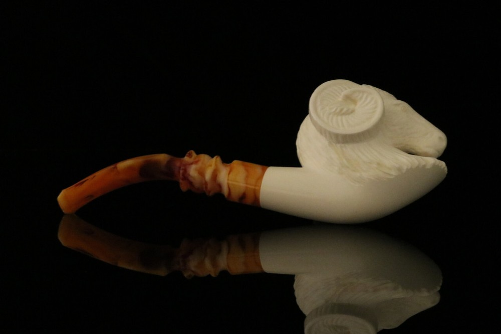 srv - Ram Block Meerschaum Pipe with custom case M2628