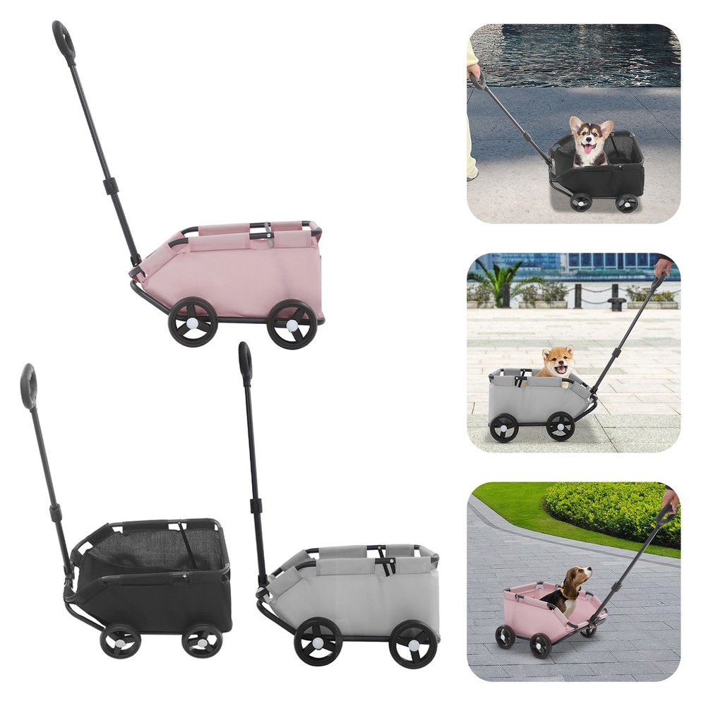 Lightweight Folding Dog Stroller with Safety Buckle and Adjustable Handle
