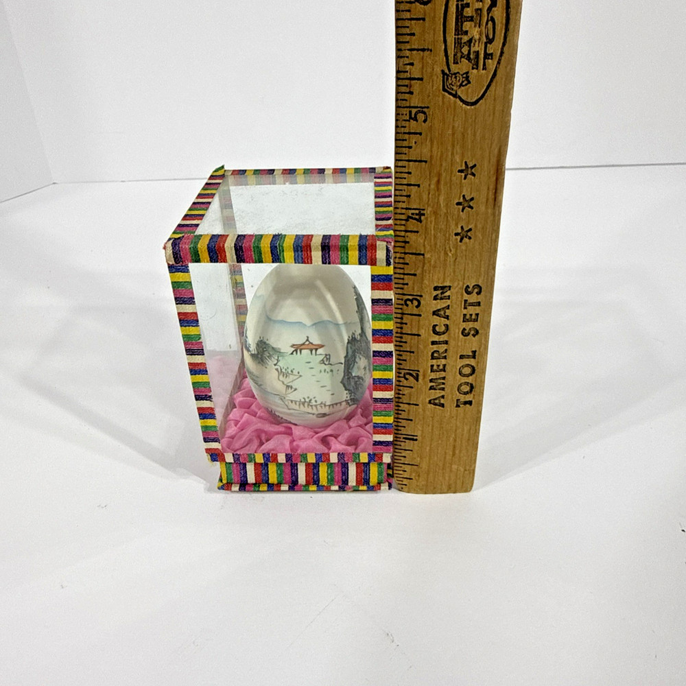 Chinese Painted Egg Shell In Glass Display Case Box ~Vintage