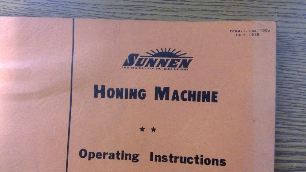 Antique Sunnen Honing Machine Operating Instruction 1949