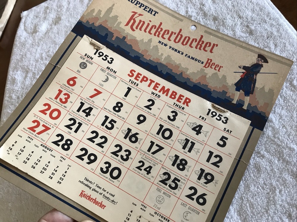 1953 KNICKERBOCKER BEER VINTAGE PARTIAL CALENDAR