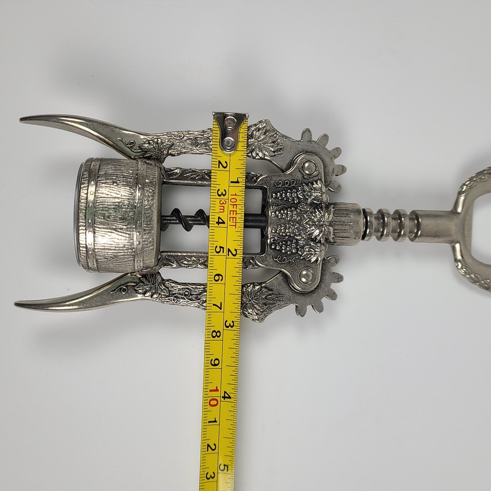 Italian Grape Vine Winged Wine Corkscrew Bottle Opener Barrel Shape EUC