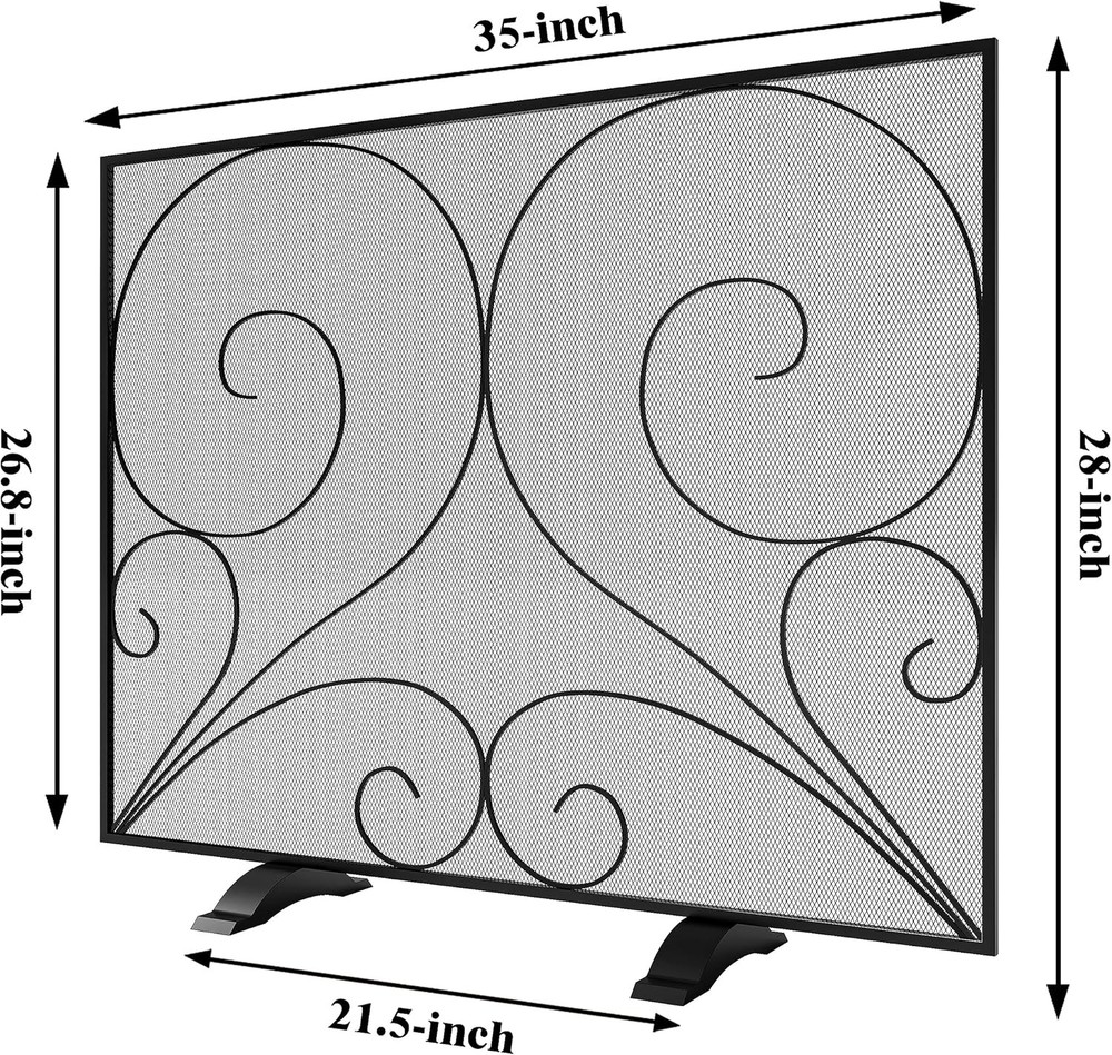 Fire Beauty Single Panel Fireplace Screen Wrought Iron Mesh, Handcrafted