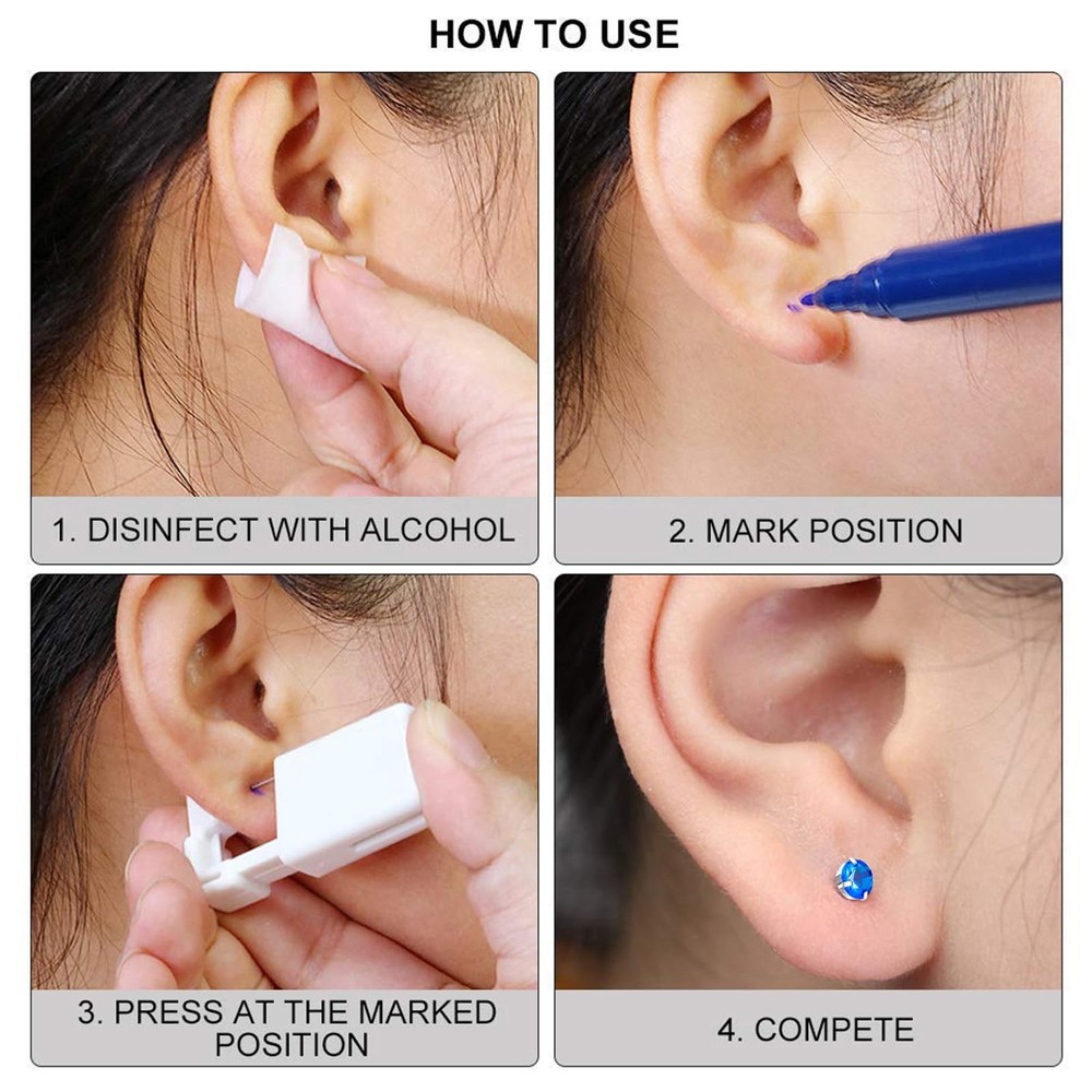 Ear Piercing Kit Disposable Ear Piercing Kit with Multi-sized CZ Earring Stud...