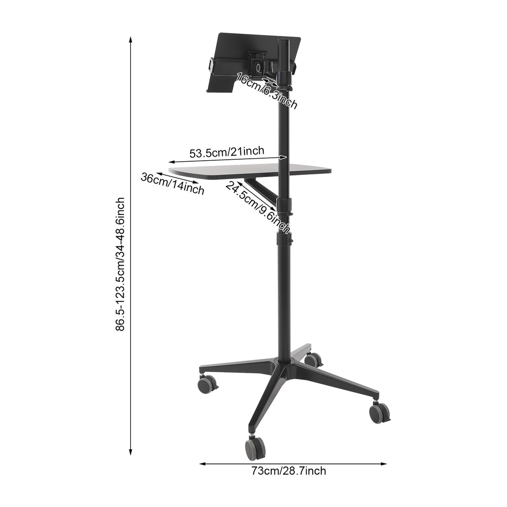 Rolling Laptop Floor Stand, Height Adjustable Mobile Desk, Mobile Workstation