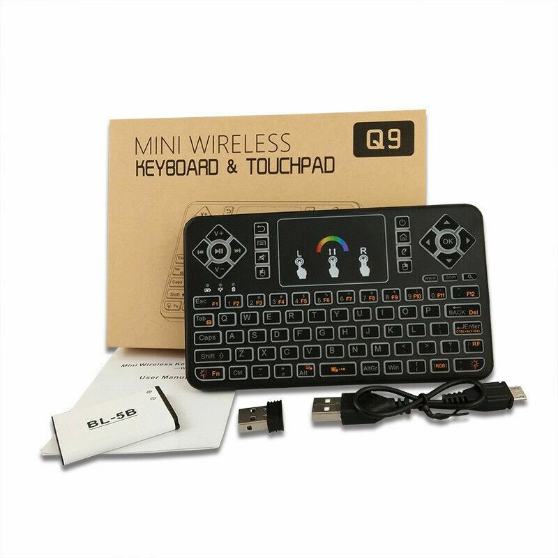 Q9 Mini 7 Color Backlit Handheld USB Wireless Keyboard+Touchpad Remote Control