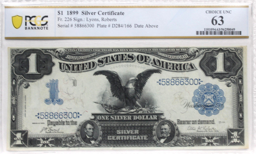 1899 $1 Silver Certificate FR-226 - "Black Eagle" - Graded PCGS 63 UNC  NICE!!