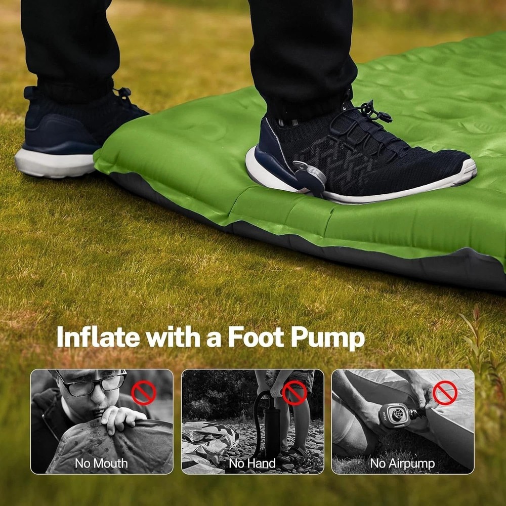 6" Extra-Thick Camping Sleeping Pad with Pillows & Easy Foot Pump - Waterproof