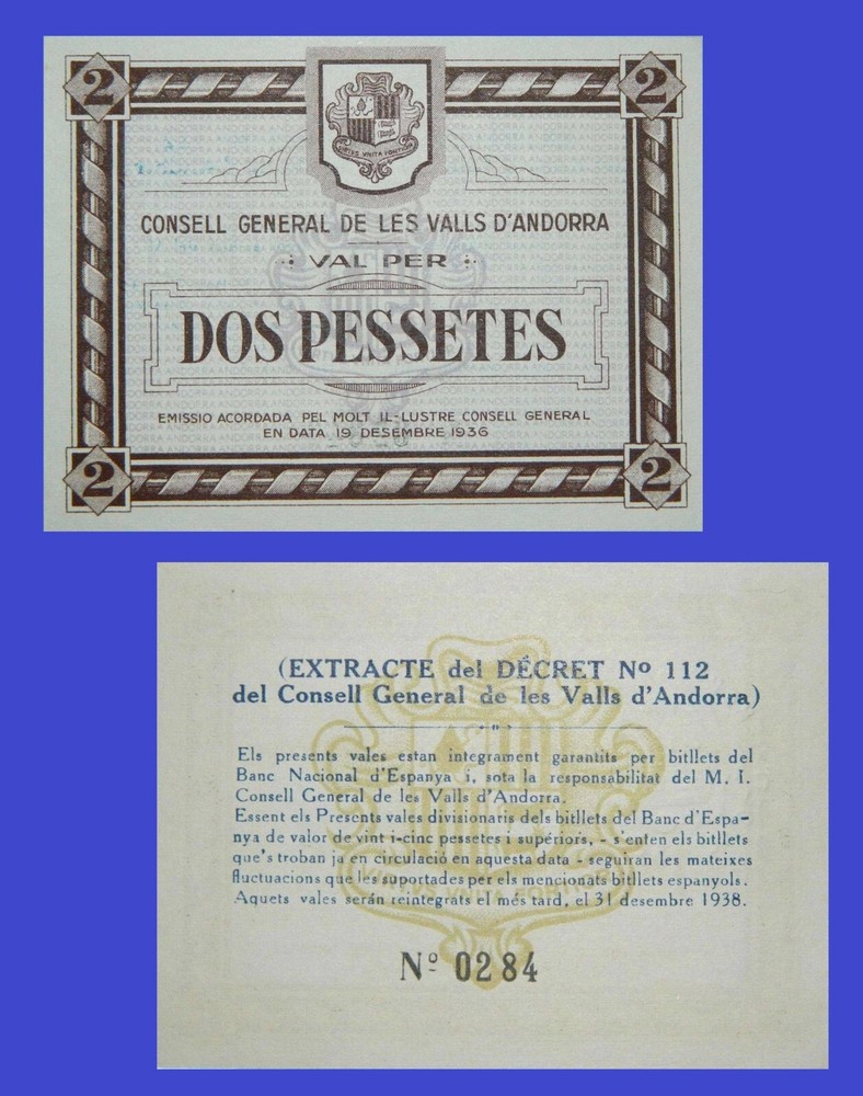 andorra 2 pesetas  1936  / COPY