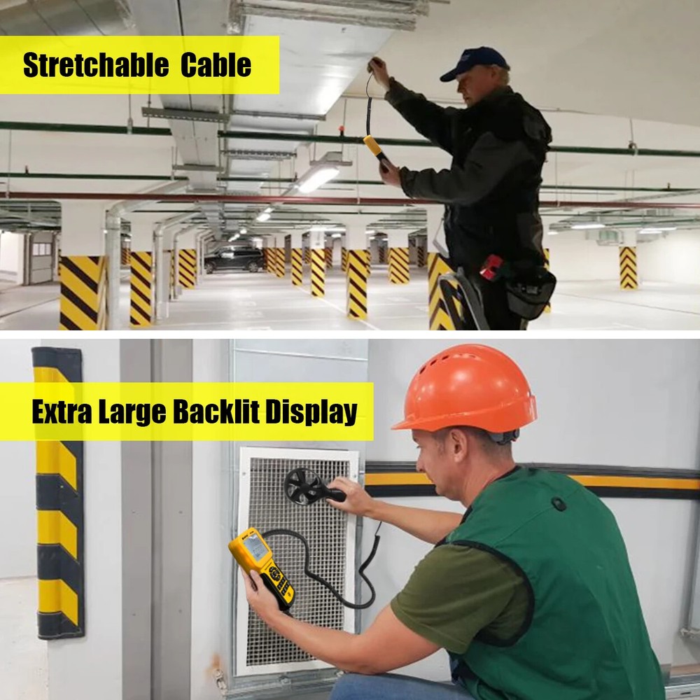 HVAC Anemometer Measures Wind Speed Wind Flow Temp Tester with Backlight