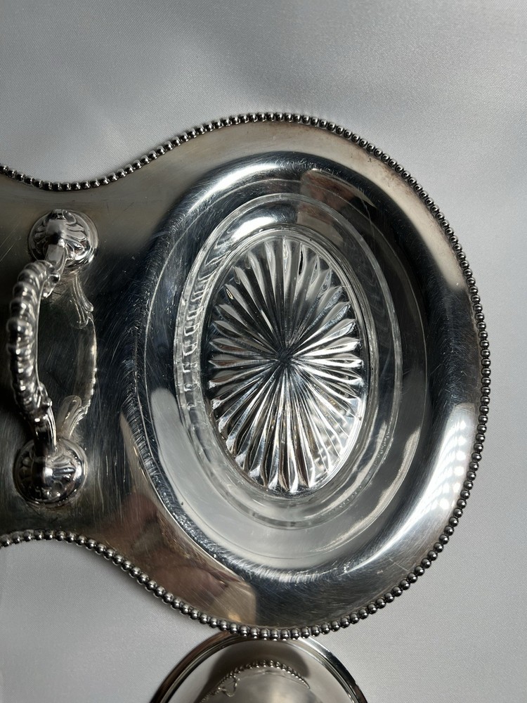 Rand Silverplate Covered Serving Dish with Glass Inserts and Lids