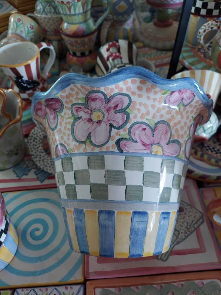 Mackenzie-Childs Myrtle Ceramic Fluted Flower Pot