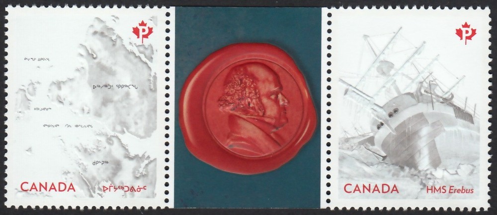 FRANKLIN EXPEDITION = HMS EREBUS Gutter pair FRANKLIN'S RED SEAL Canada 2015 MNH