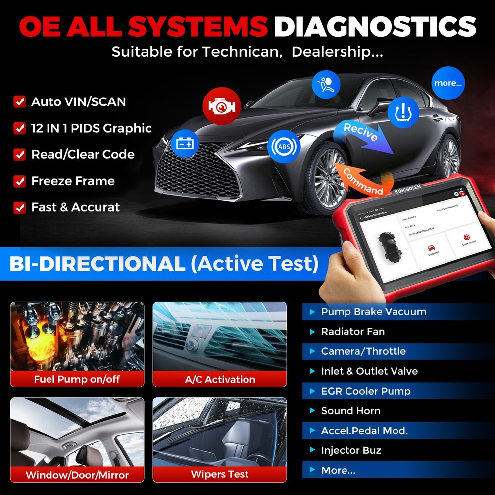 KINGBOLEN K8 PRO OBD2 Scanner Car Diagnostic Tool Coding All System CANFD DOIP