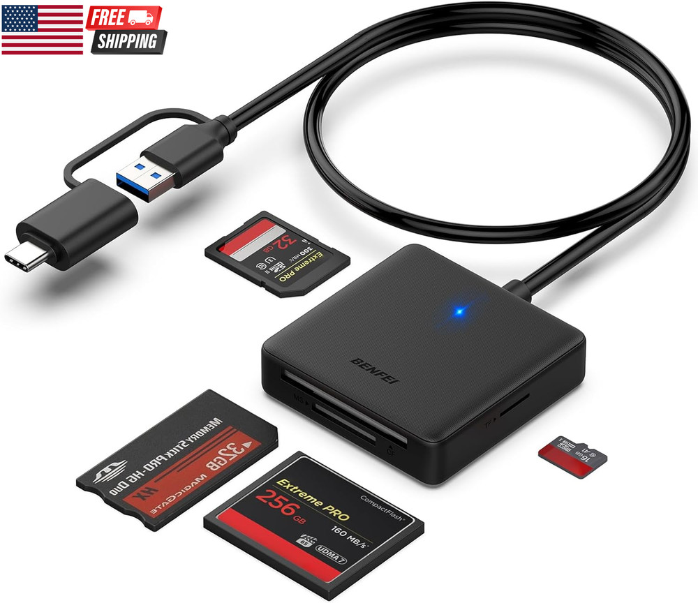 Memory Card Reader, 4In1 USB 3.0 and USB-C to SD Micro SD MS CF Card Reader Ada