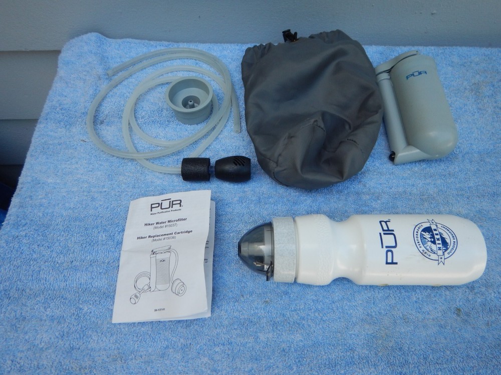 Pur Hiker Microfilter Water Filter Backpacking w/ Storage Bag, Bottle Never Used
