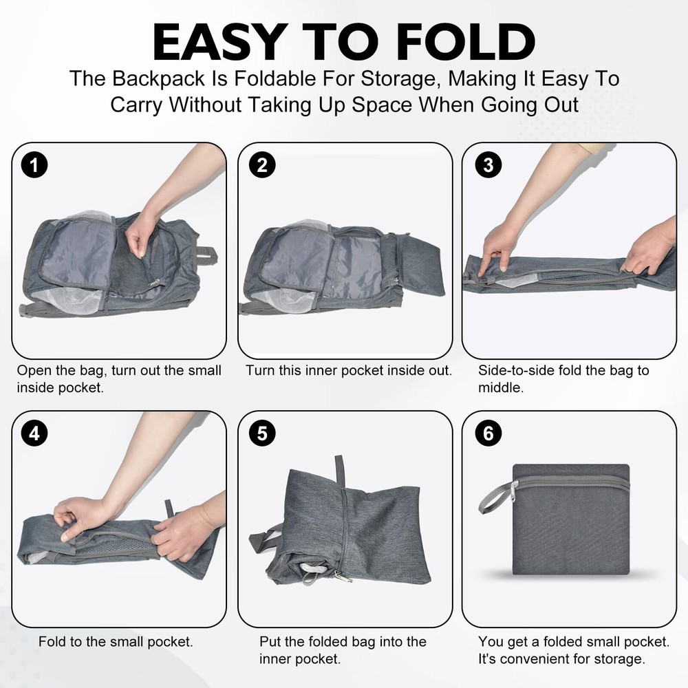 20L Black Lightweight Foldable Water Resistant Packable Small Hiking Backpack