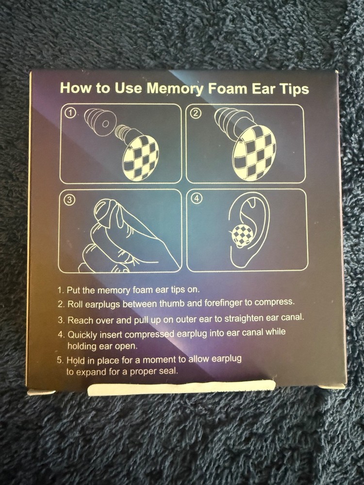 Memory foam sleep/concert earplugs checkered design