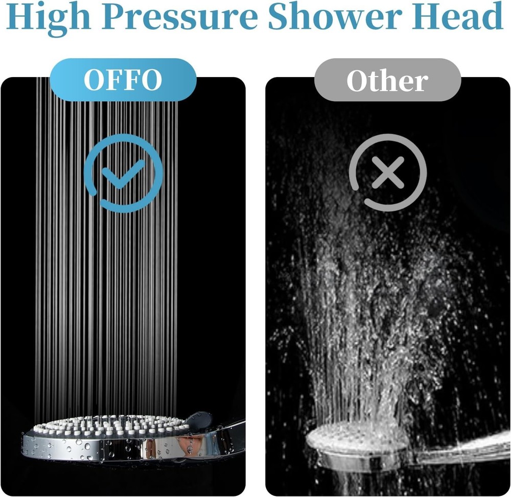 OFFO Handheld Shower Head, 6-Mode High Pressure Sprayer Chrome