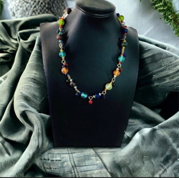 Vintage Multi Materials Beaded Choker Necklace