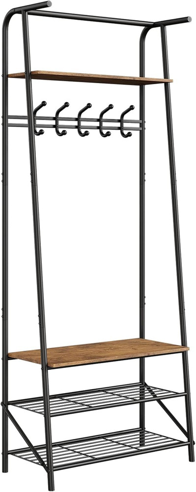 Coat Rack Shoe Bench with 5 Hooks, Hall Trees Entryway Bench with Storage, Multi